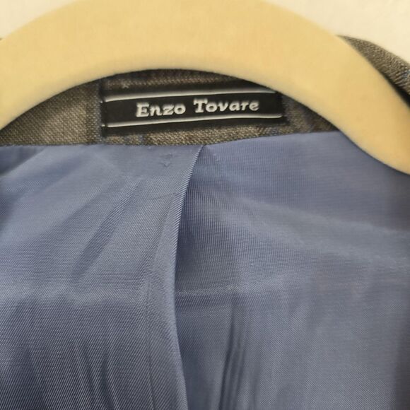Enzo Tovare Blazer Mens 46R Gray Blue Plaid Brit AMF Jacket Wool Two Button - Picture 6 of 16